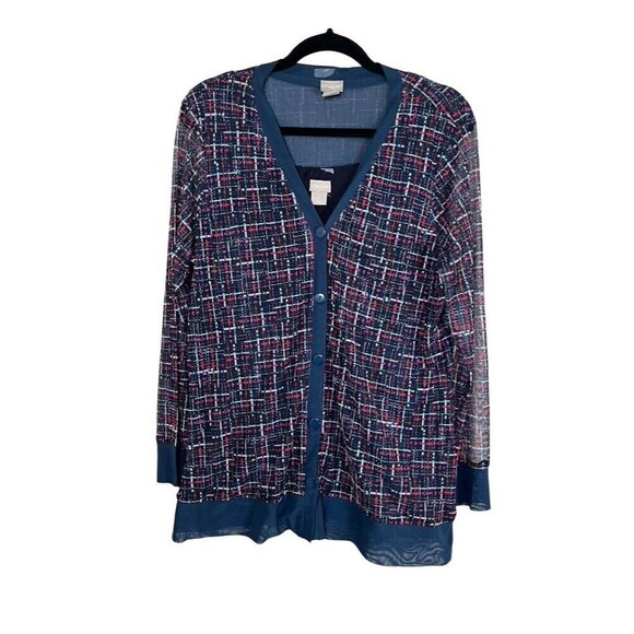 Chicos Plaid Sweater Set 12 Blue Workwear Tank Preppy Classic Resort Academia - Picture 1 of 10